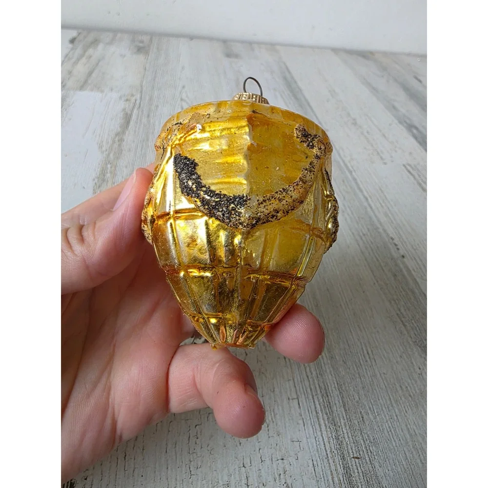 Antique west Germany ribbon bow yellow Glass Mercury ornament vintage Xmas tree